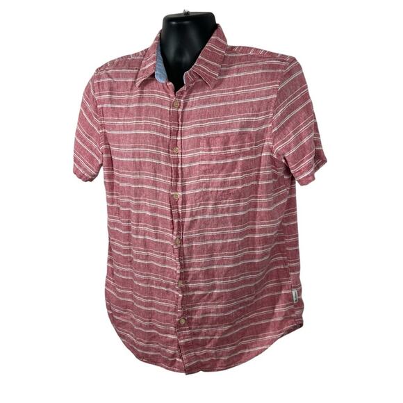 Ben Sherman Pink Striped Casual Button-Down Shirt Linen Blend Size Large - Picture 7 of 12